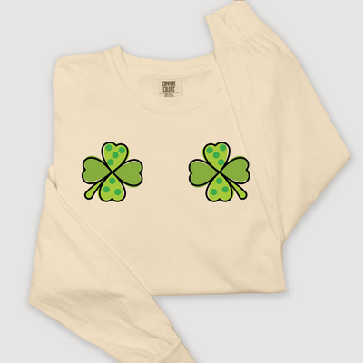 St. Patricks Day Long Sleeve T-Shirt Vintage - Clover Boobs