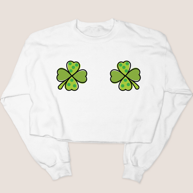 St. Patricks Day Sweatshirt Cropped - Clover Boobs