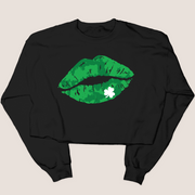 St. Patricks Day Sweatshirt Cropped - Clover Lips
