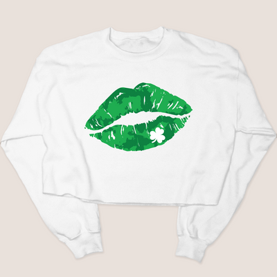 St. Patricks Day Sweatshirt Cropped - Clover Lips