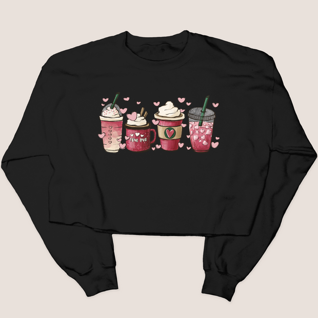 Coffee Hearts Valentine - Cropped Sweatshirt