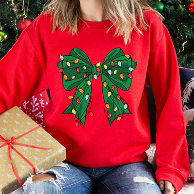 Christmas Sweatshirt - Coquette Bow Xmas Lights