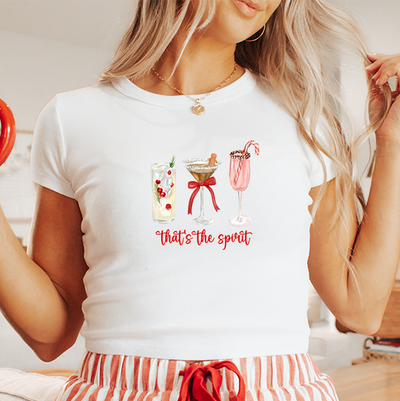 Christmas Shirt Adult Baby Doll Tee - That's The Spirit Xmas Cocktails