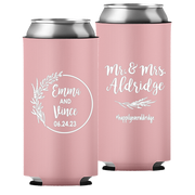 Wedding 110 - Mr & Mrs Last Name And Leaves - Foam Slim Can