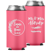 Wedding 110 - Mr & Mrs Last Name And Leaves - Foam Slim Can