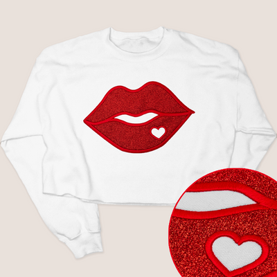 Valentine Kiss - Valentines Glitter - Cropped Sweatshirt