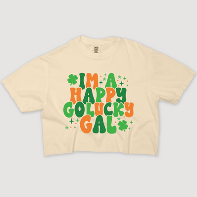 St. Patricks Day T-Shirt Vintage Cropped - Happy Go Lucky Gal