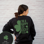 St. Patricks Day Sweatshirt Cropped - Happy Go Lucky Gal - Full Back