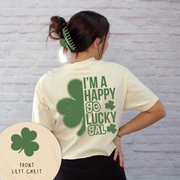 St. Patricks Day T-Shirt Vintage Cropped - Happy Go Lucky Gal - Full Back