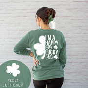 St. Patricks Day Long Sleeve T-Shirt Vintage - Happy Go Lucky Gal - Full Back