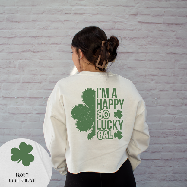 St. Patricks Day Sweatshirt Cropped - Happy Go Lucky Gal - Full Back