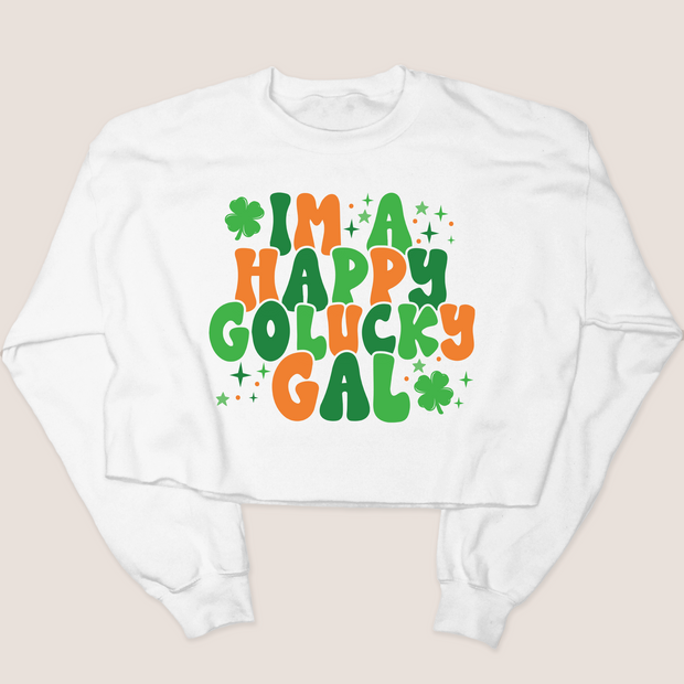St. Patricks Day Sweatshirt Cropped - Happy Go Lucky Gal