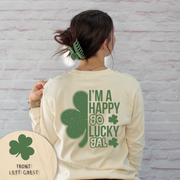St. Patricks Day Long Sleeve T-Shirt Vintage Cropped - Happy Go Lucky Gal - Full Back