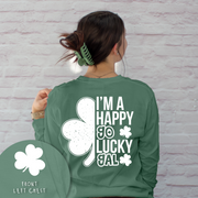 St. Patricks Day Long Sleeve T-Shirt Vintage Cropped - Happy Go Lucky Gal - Full Back
