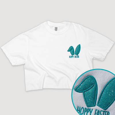 Bunny Easter Shirt Glitter Cropped - Bunny Head