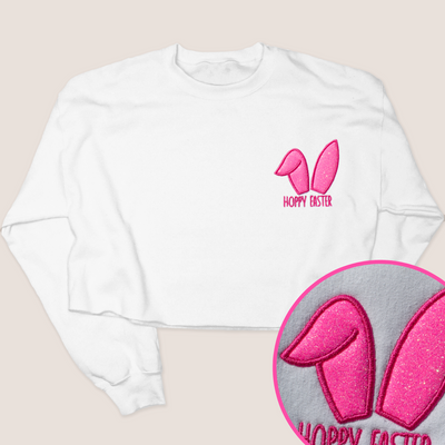 Bunny Easter Shirt Sweatshirt Glitter Cropped - Bunny Header