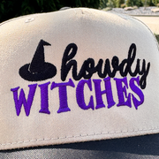 Halloween Embroidered Canvas Trucker Hat - Howdy Witches