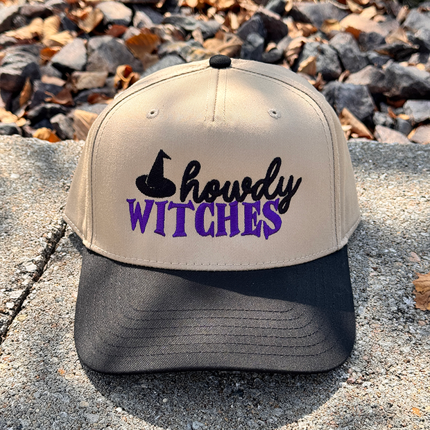 Halloween Embroidered Canvas Trucker Hat - Howdy Witches