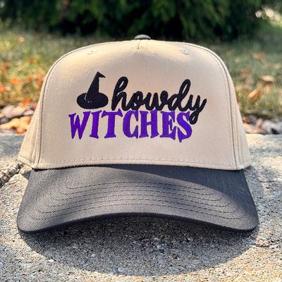 Halloween Embroidered Canvas Trucker Hat - Howdy Witches