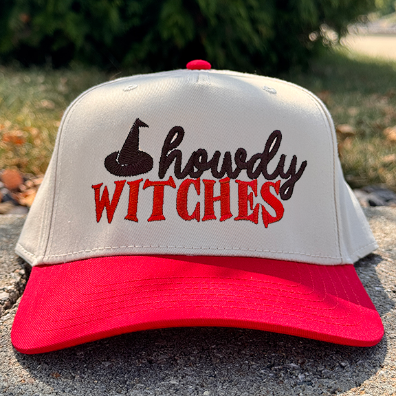 Halloween Embroidered Canvas Trucker Hat - Howdy Witches