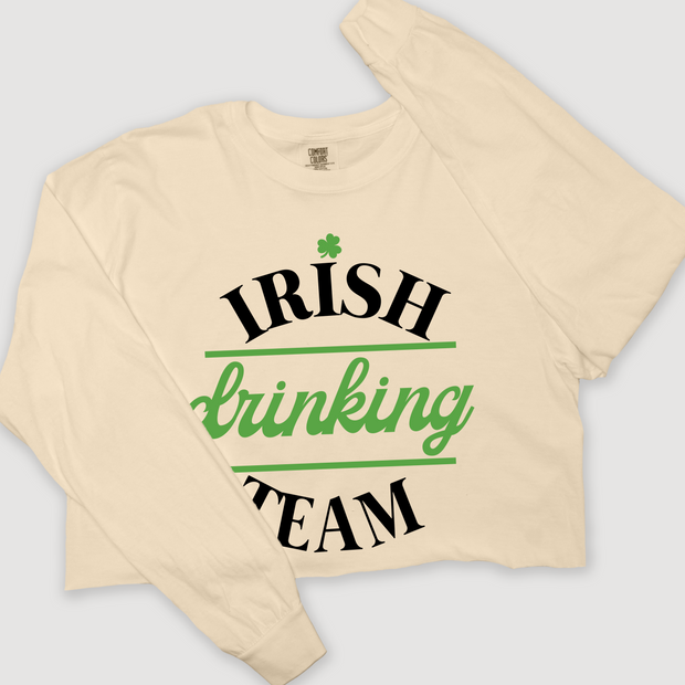 St. Patricks Day Long Sleeve T-Shirt Vintage Cropped - Irish Drinking Team