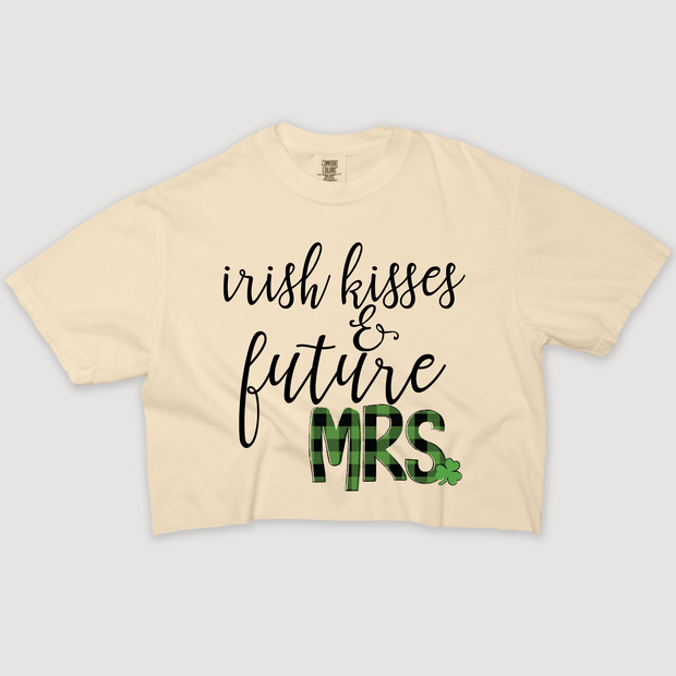 St. Patricks Day T-Shirt Vintage Cropped - Irish Kisses & Future Mrs