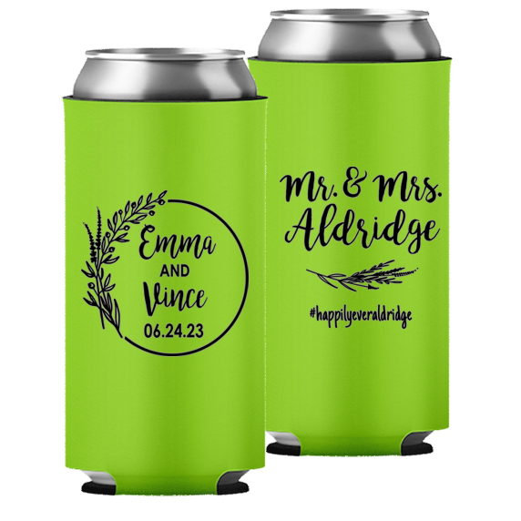 Wedding 110 - Mr & Mrs Last Name And Leaves - Foam Slim Can