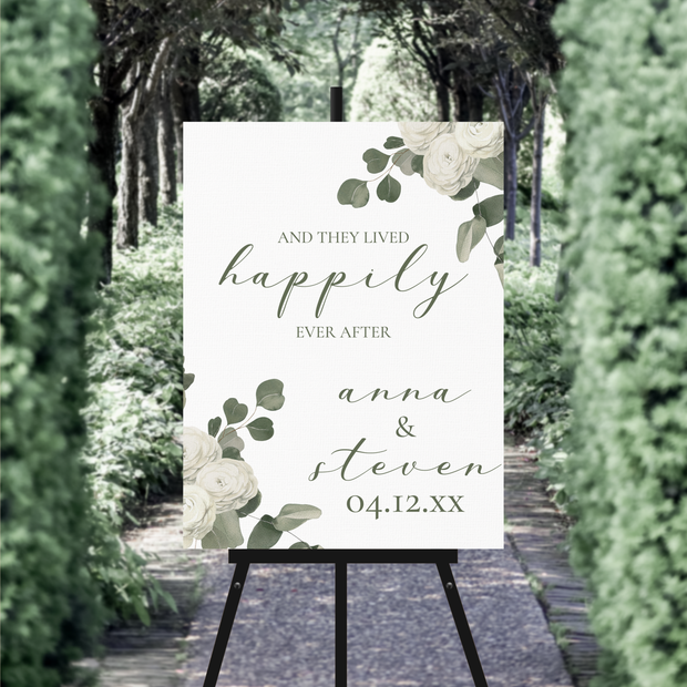 Wedding Welcome Sign - Happily Ever After Greenery