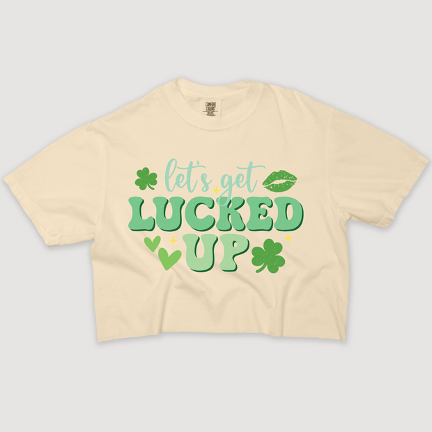 St. Patricks Day T-Shirt Vintage Cropped - Let's Get Lucked Up