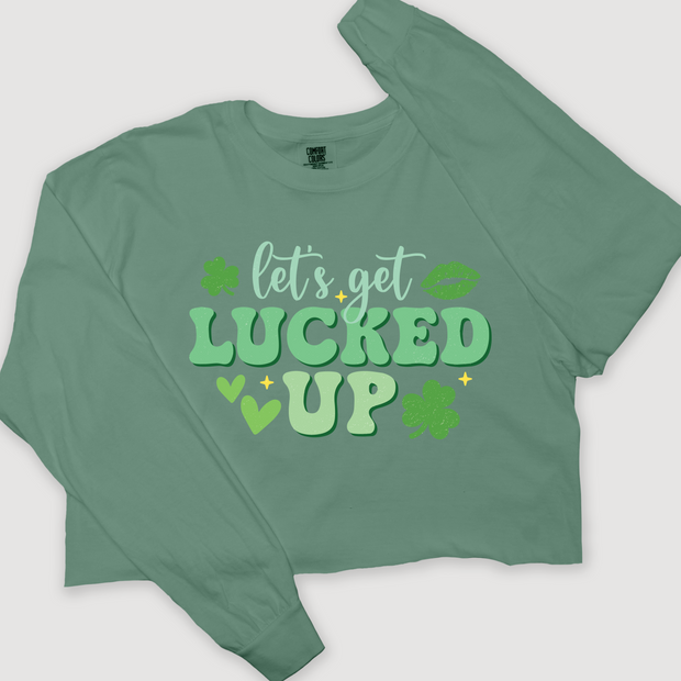 St. Patricks Day Long Sleeve T-Shirt Vintage Cropped - Let's Get Lucked Up
