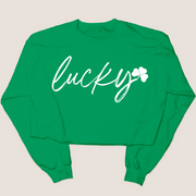 St. Patricks Day Sweatshirt Cropped - Lucky Shamrock