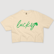 St. Patricks Day T-Shirt Vintage Cropped - Lucky Shamrock