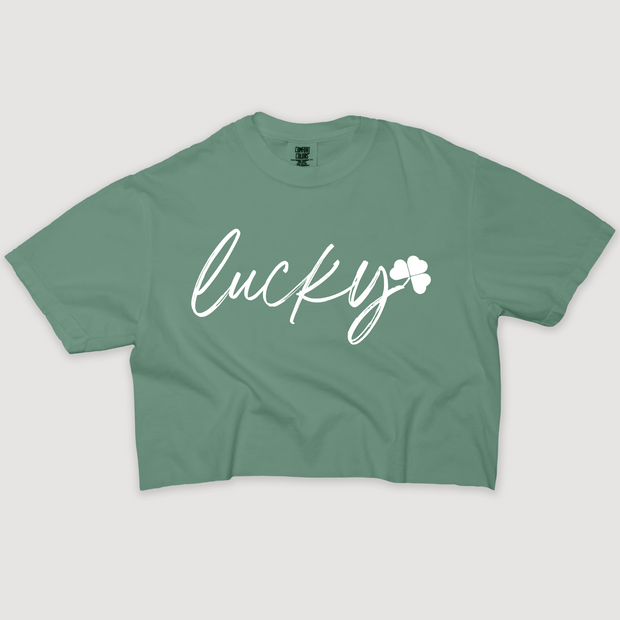 St. Patricks Day T-Shirt Vintage Cropped - Lucky Shamrock