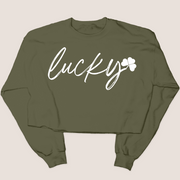 St. Patricks Day Sweatshirt Cropped - Lucky Shamrock