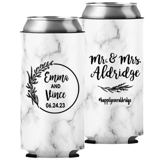 Wedding 110 - Mr & Mrs Last Name And Leaves - Foam Slim Can