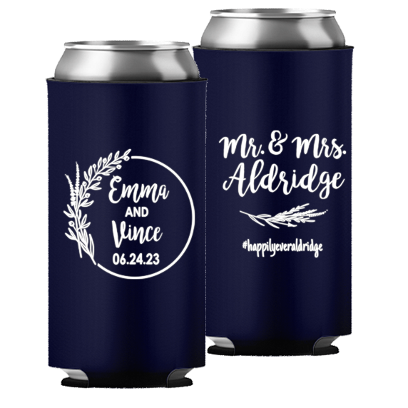 Wedding 110 - Mr & Mrs Last Name And Leaves - Neoprene Slim Can