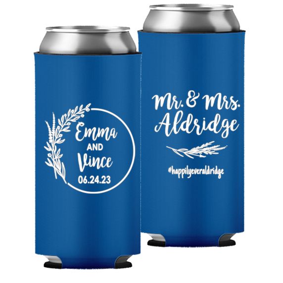 Wedding 110 - Mr & Mrs Last Name And Leaves - Neoprene Slim Can