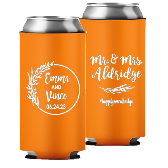 Wedding 110 - Mr & Mrs Last Name And Leaves - Foam Slim Can