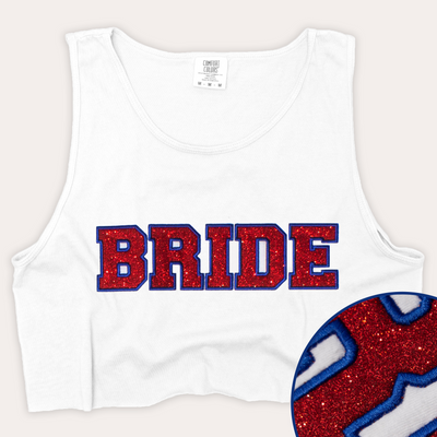 4th Of July Shirt Crop Glitter Tank Top - Bride