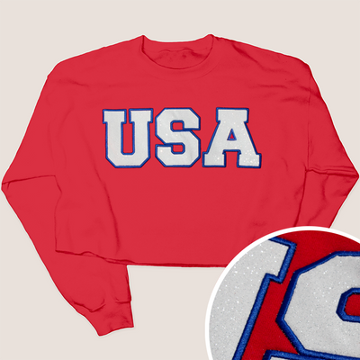4th Of July Shirt Glitter Crop Sweatshirt - Classic USA