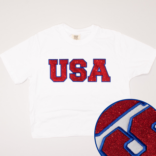 Classic USA Patriotic - Glitter - Cropped -T Shirt