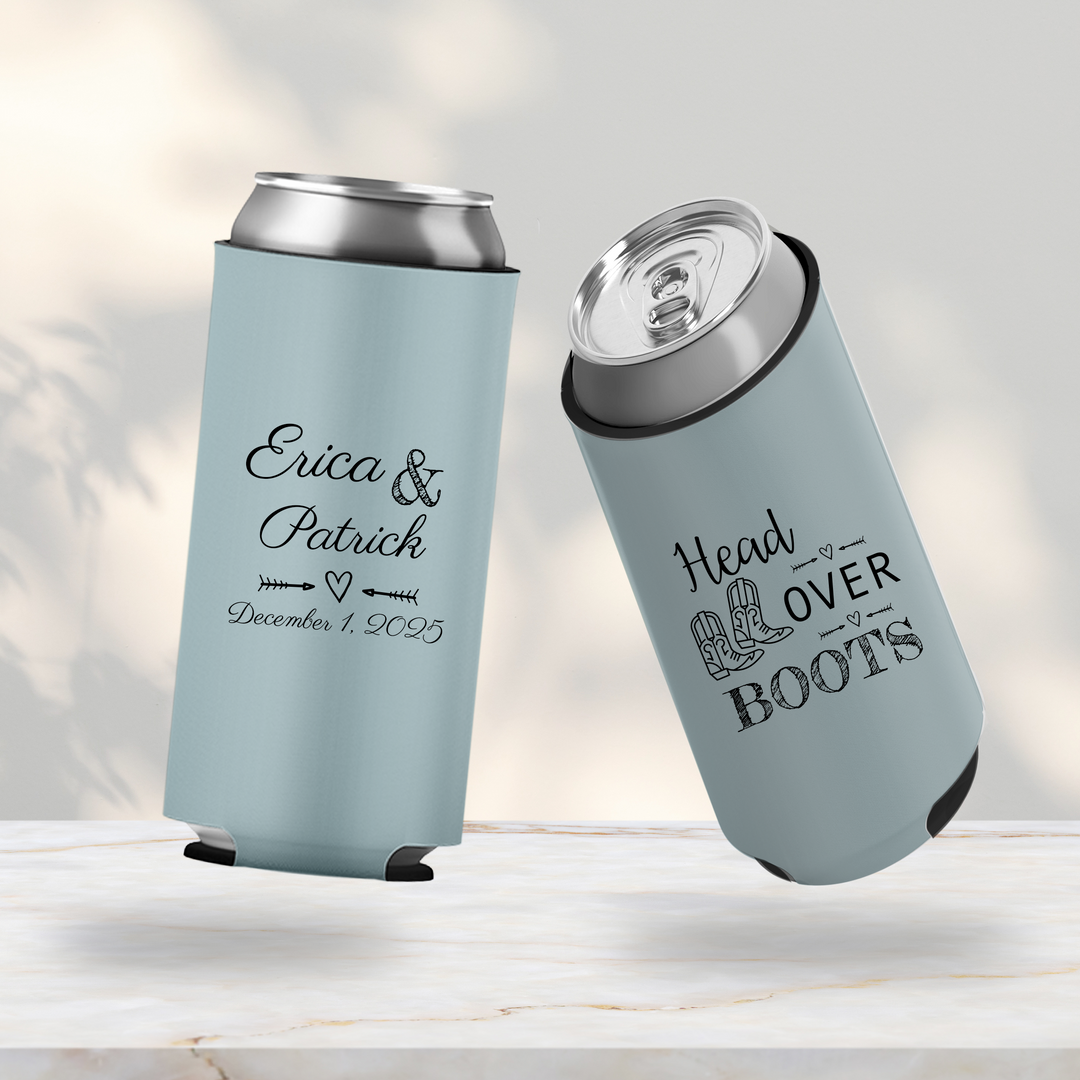 Floral Wreath with Wedding Initials Beer Sleeve, 2024 Personalized Wedding Can Coolers, Calligraphy - T191