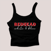 4th of July Shirt Micro Rib Tanktop - Redhead, White & Blue