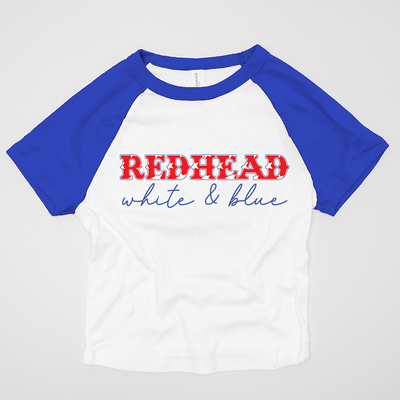 4th of July Shirt Adult Baby Doll Tee - Redhead, White & Blue