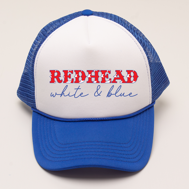 4th of July Trucker Hat - Redhead, White & Blue