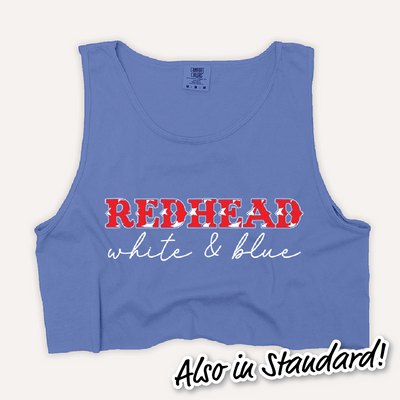 4th Of July Shirt Tank Top - Redhead, White & Blue