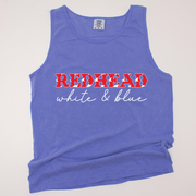 4th Of July Shirt Tank Top - Redhead, White & Blue