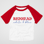 4th of July Shirt Adult Baby Doll Tee - Redhead, White & Blue