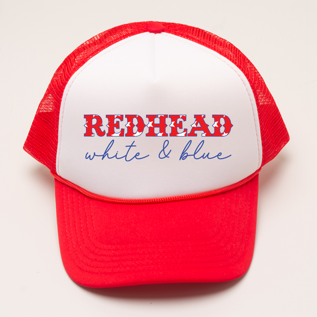 4th of July Trucker Hat - Redhead, White & Blue