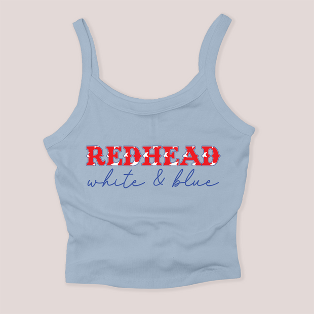 4th of July Shirt Micro Rib Tanktop - Redhead, White & Blue